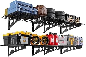 FFVVGH 2-Pack 2x6ft Storage Shelves,24-inch-by-71-inch Total Load 1200LBS Heavy Duty Garage Wall Shelving, Rust-Proof Metal Shelf Wall Mount Easy Installation,Space-Saving Wall Rack Garage Shelving