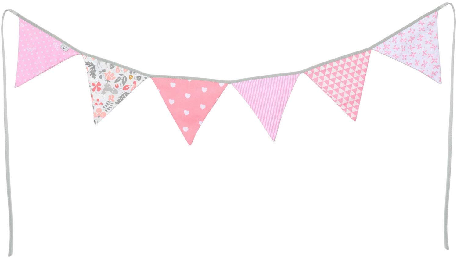 PREMYO Fabric Bunting Flags - Baby Shower Decorations Girls Nursery - Colourful Double Sided Banner Pink