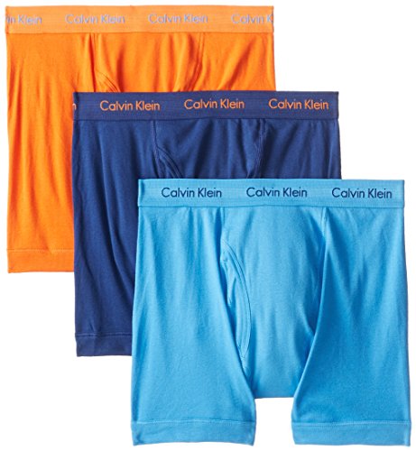 Calvin Klein Men's Underwear Cotton Classics Boxer Briefs - Small - Knight Ride/Nara Orange/Dreamy (Pack of 3)