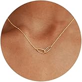 Ovian Infinity Necklace for Women 18K Gold Plated Stainless Steel Beaded Choker Linked Pendant Necklace Holding Hands Family Necklaces