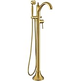 Wintap Free Standing Tub Faucet, Brushed Gold Classic Freestanding Bathtub Faucet with Vintage Hand Shower Brass High Flow Rate Floor Mount Tub Filler Swivel Spout Roman Tub Faucet Set (WT-9002BG)