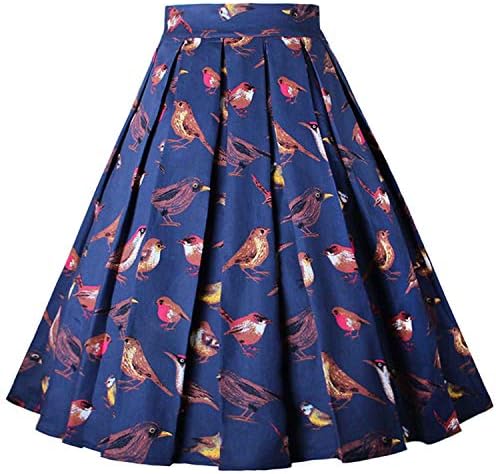 Dressever Women's Vintage A-line Printed Pleated Flared Midi Skirts