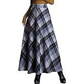 SUNYUESTAR Women's Plaid Skirt Warm Elastic Waist Wool A-Line Pleated Tartan Winter Long Skirts