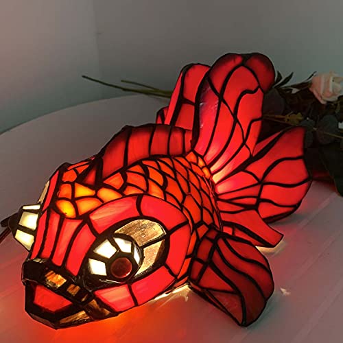 Bieye Red Telescope Fantail Goldfish Table Lamp Tiffany Style Stained