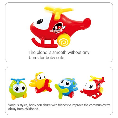 PUSITI Pull Back Cartoon Plane Assorted 4" Airplane Friction Cars Playset 4 Pack Plastic Helicopter Aircraft for Preschool Children Baby Toddlers Kids Pull-Back Vehicle Education Learning Toys - Thumbnail 6