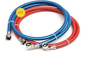 HIPPOHOSE Washing Machine Hoses (6FT) - Burst Proof - 3-Layer PVC Coated Stainless Steel - Universal Fit to All Wash Machines (2 Pack) - 90° Connection for Tight Spaces - Washer Water Supply Line