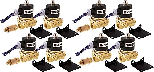 Vixen Air 1/2" NPT Air Ride Suspension High Flow Electric Air Valve (Solenoid) 210 PSI (8-Pack) with Two 1/2" Flow/Dump Control Valves VXF2012M-8