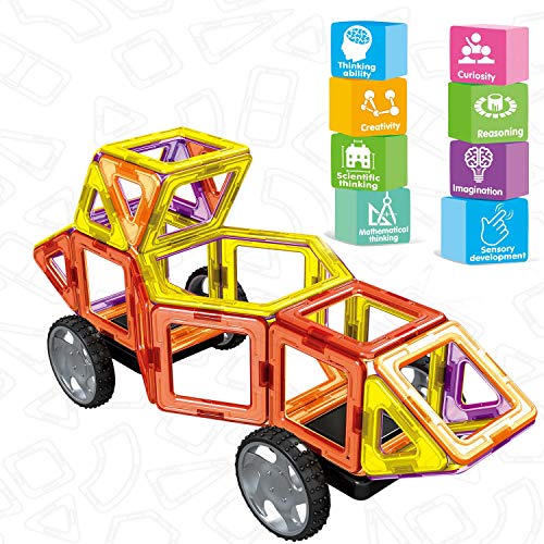 Brightown Magnetic Blocks Building Set for Kids, Magnetic Tiles Educational Construction Toys for Boys and Girls with Giftbox, 92 Pieces