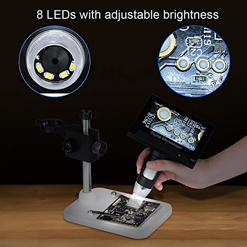 LCD Digital Microscope 4.3 inch 1000X Magnification Digital Microscope,8 LED Adjustable Light,Rechargeable Lithium Battery,Handheld USB Microscope Camera for Phone Repair Soldering Jewelry Biologic