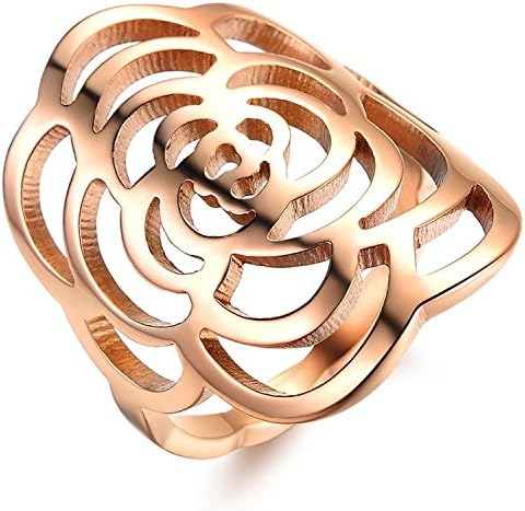 OUBEY Womens Retro Flowers Hollow Ring Engagement Wedding Lovely Charming Lady Gril Band Rose Gold