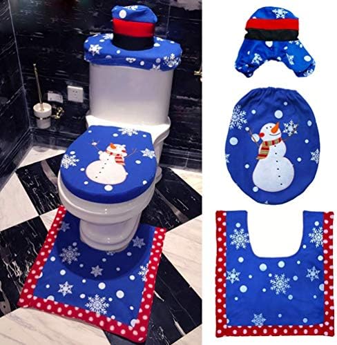 iKNOWTECH Christmas Bathroom Products 3pcs/Set Xmas Decoration Blue Snowman Toilet Seat Cover and Rug Bathroom New Year Home Decorations (Snowman Santa Toilet Seat Set Blue)