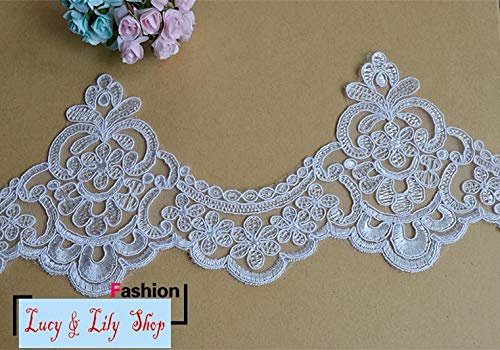 Lace - 12.5CM Off White Embroidered Wedding Dress lace Edge Crown Design Scalloped Tulle mesh lace Trim Trimming 15yards/lot Wholesale - (Color: Off White)