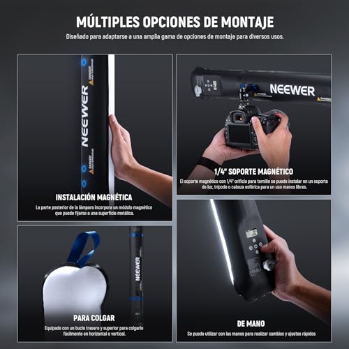 NEEWER BÁSICO 21W Tubo Luz LED Manual 35.5"/90cm, Iluminación Video Inflable Bicolor Portátil TPU, 2700-6500K 1300Lux 12 Efectos CRI95 2500mAh Batería, para Fotografía Estudio Grabación, GC21B