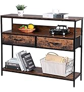 Kamiler Industrial Console Table with 2 Drawers, Narrow Sofa Tables with Storage Shelves, Long Ac...