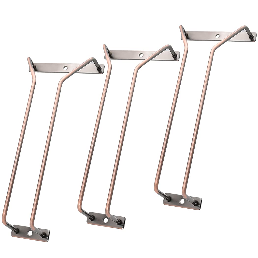 24.5cm Bronze Wine Glass Rack, Under Cabinet Wine Glass Holder Stainless Steel Stemware Rack - Hanging Stemware Holder for Cabinet Kitchen Bar, Set of 3