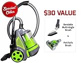 Ovente Cyclonic Canister Vacuum – Bagless – HEPA Filter – BONUS Attachments Included – Corded – ST2620 Series – Green