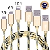 Jricoo 3pcs 3FT 6FT 10FT Lightning Cable Popular Nylon Braided Charing Cable Extra Long USB Cord for iphone 6s, 5SE, 6s plus, 6plus, 6,5s 5c 5,iPad Mini, Air,iPad5,iPod on iOS9.(gold+black).