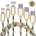 Jricoo 3pcs 3FT 6FT 10FT Lightning Cable Popular Nylon Braided Charing Cable Extra Long USB Cord for iphone 6s, 5SE, 6s plus, 6plus, 6,5s 5c 5,iPad Mini, Air,iPad5,iPod on iOS9.(gold+black).