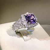 Charm Sterling Silver Crystal Ring for Women, Purple Birthstone Sparkly Luxury Jewelry, Cubic Zirconia Anniversary Promise Cocktail Eternity Open Gem Ring Jewelry-Making-Patterns