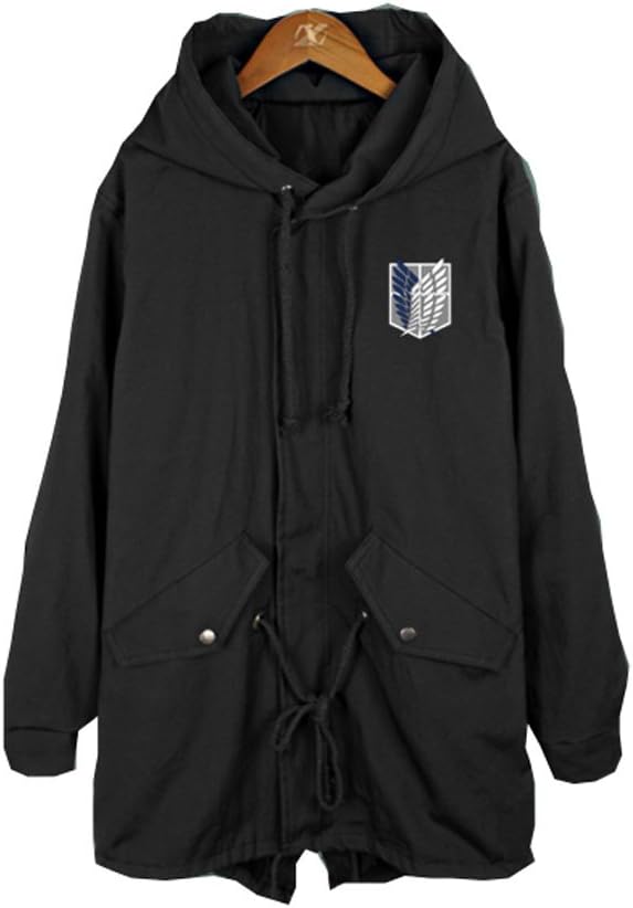 Zisener MensAnime Shingeki No Kyojin The Survey Corps Cotton Windbreaker Jacket Bomber Style Anorak Jacket Casual Trench Coat with Hood