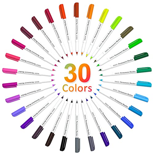 Shuttle Art Permanent Markers, 30 Assorted Colors Ultra Fine Point