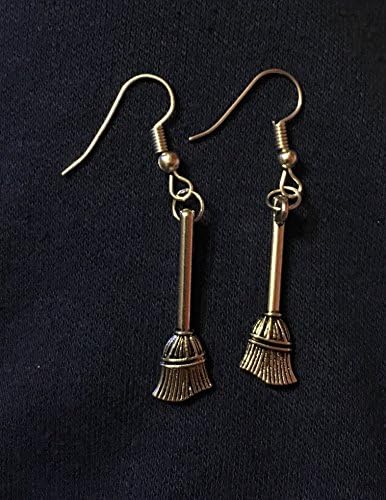 Vintage inspired miniature Broom charm Earrings on French Wires - Spring Cleaning jewelry