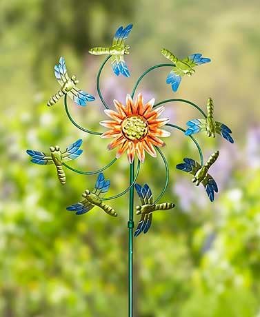 Dragonfly Sunflower Metallic Garden Spinner Yard Decor