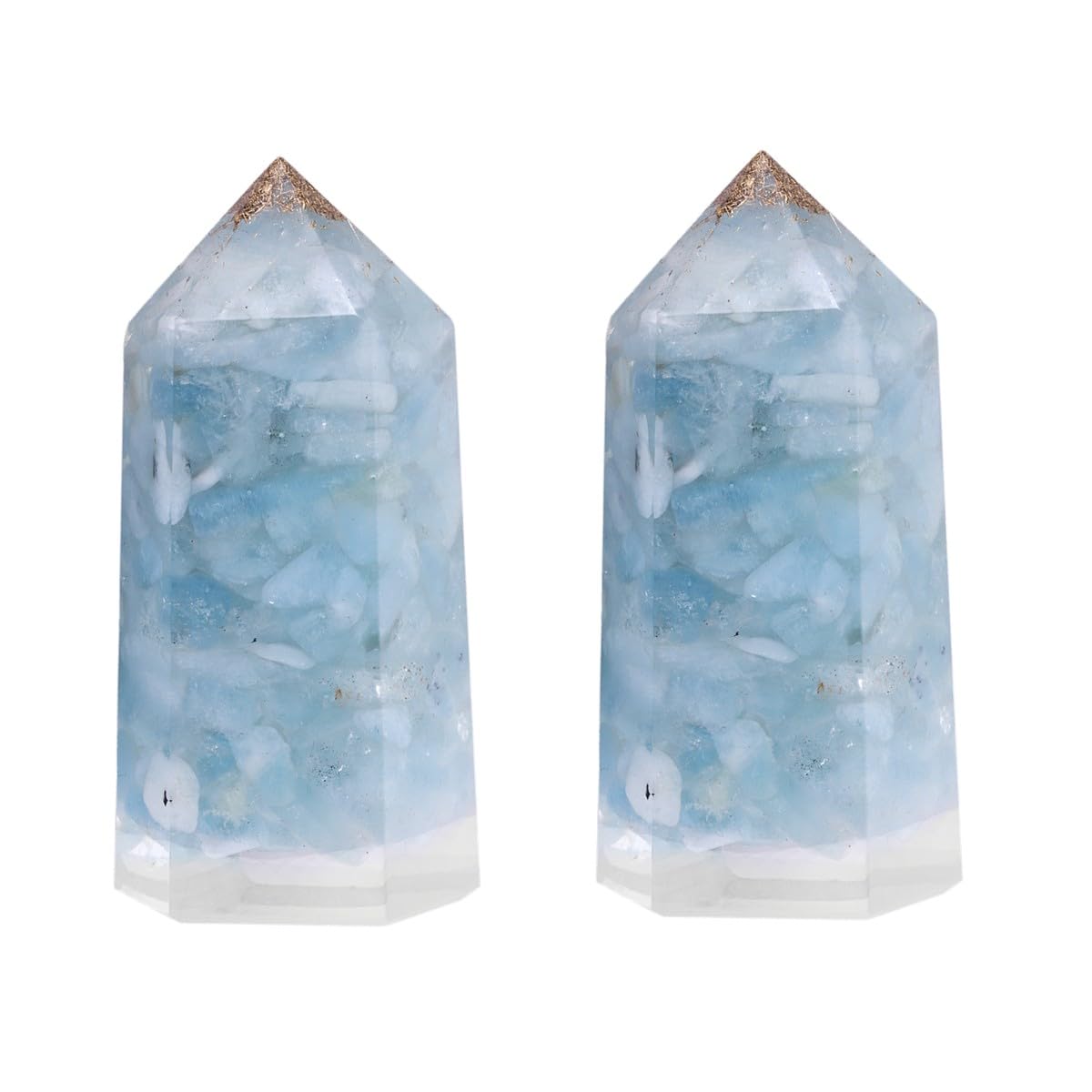 mookaitedecor Set of 2 Natural Aquamarine Healing Crystal Point Wands 2 Inch, Polished Tumbled Pocket Stone Hexagonal Wand Reiki Chakra Small Blue Energy Crystals Witchcraft Decor Wiccan Gifts