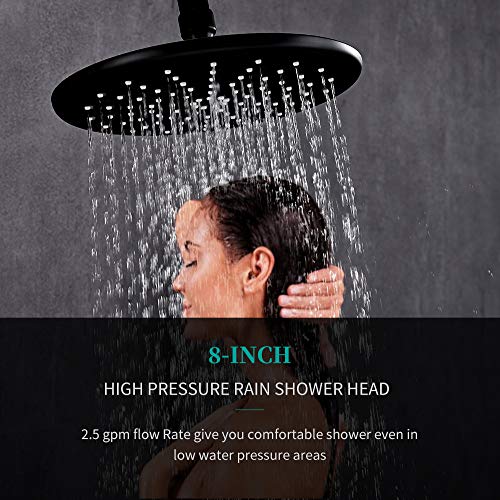 Esnbia Black Shower System, Wall Mounted Shower Faucet Set for Bathroom with High Pressure 8" Rain Shower head and 3-Setting Handheld Shower Head Set (Rough in Valve Included)