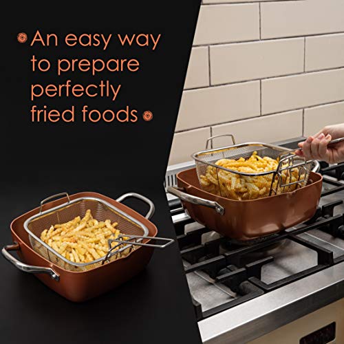 Moss & Stone Copper 5 Piece Set Chef Cookware, 9.5” Non Stick Pan, Deep