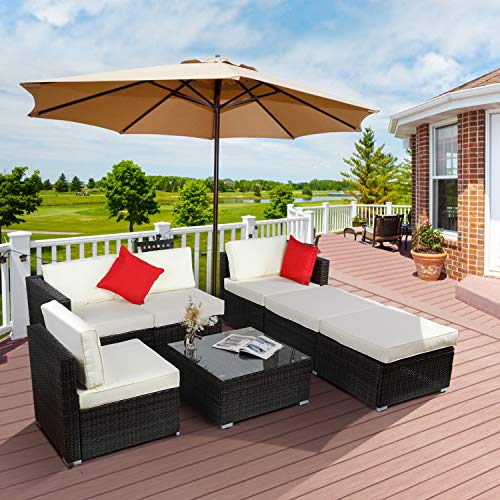 BAHOM Outdoor Patio Conversation Sofa Set 4 PC, All-Weather Wicker Chair and Ottoman Set for Patio, Backyard, Poolside and Balcony
