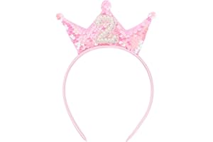 BAHABY Birthday Crown Headband Pink Glitter Birthday Headbands for Girls 2nd Bday Outfit 2 Year Old Girl Gifts