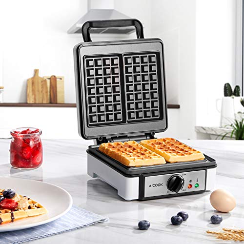 AICOOK Waffle Maker Iron, 1200W NonStick Easy to Clean Belgian Waffle Machine with Browning