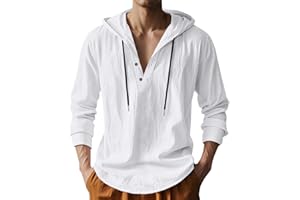 TRFIC Mens Cotton Linen Hoodies Long Sleeve Button Down Shirts Casual Hawaiian Beach Yoga Sweatshirts