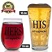 His and Hers Glass Set- Sip Happens, Pint Glass, Stemless Wine Glass, Wedding and Engagement Gifts for Couples