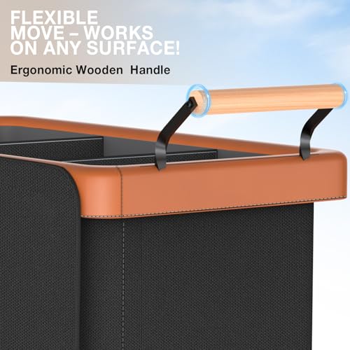 3 Section Laundry Hamper with Lid, 230L High Capacity Laundry Basket Sorter Cart with 4 Wheels, Leather Patchwork Handle for Towel, Cloth Organization
