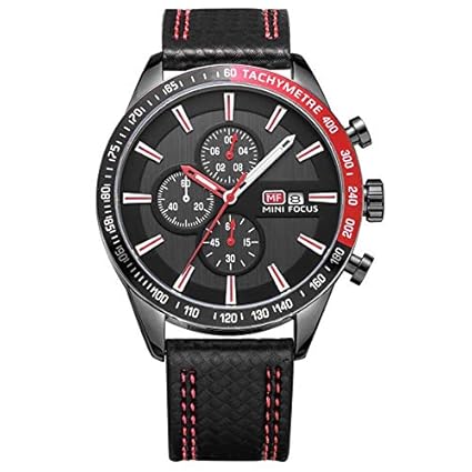 Mini Focus Fashion Men Watch Casual Quartz Watch, Chronograph Calendar Waterproof Genunie Leather Watch MF0029G.01