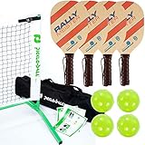 Rally Meister Pickleball Net, Paddle and Ball Set (Includes Metal Frame + Net + 4 paddles + 4 balls + Rules Sheet in Carry Bag)