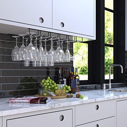 brigtmaison Wine Glass Holder Rack - Use Under Cabinet, Shelf - Hanging Storage Organizer for Stemware in Home Bar, Kitchen, Dining Room - Set of 2 Holds up to 48 Glasses - Black Metal - Thumbnail 5