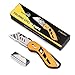 Professional Box Cutter Folding Utility Knife, E-PRANCE Pocket Carpet Knife with 14 Replaceable SK5 Stainless Steel Blades, Easy Release Button, Quick Change and Locking Razor Knife (Gold-Black)