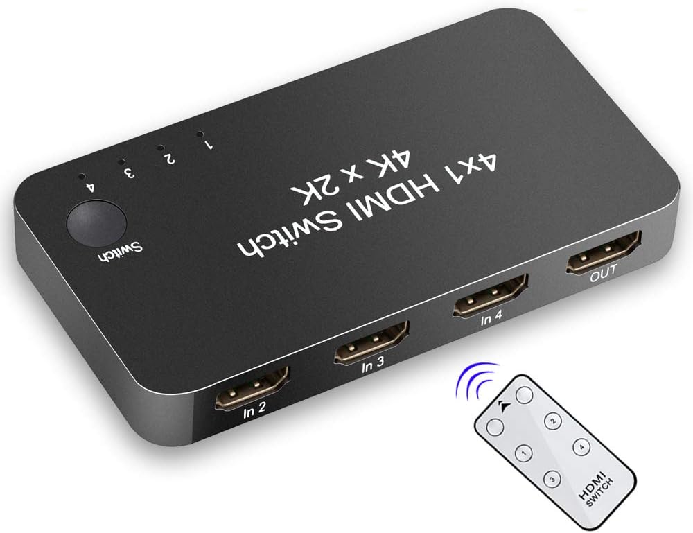 HDMI KVM Switcher, 4 in 1 Out 4K 60Hz HDV HDMI 2.0 Switch Selector Box with IR Wireless Remote Control for HDTV Blu-Ray Player/ DVD/ DVR/ Xbox PS4 etc.: Electronics