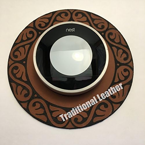 Nest Thermostat wall plate - FAUX LEATHER with feathered style engraving and adhesive backing (Traditional Leather)