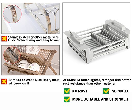 Miusco Expandable Over The Sink Dish Drying Rack, Dish Drainer, Sink Colander, Aluminum