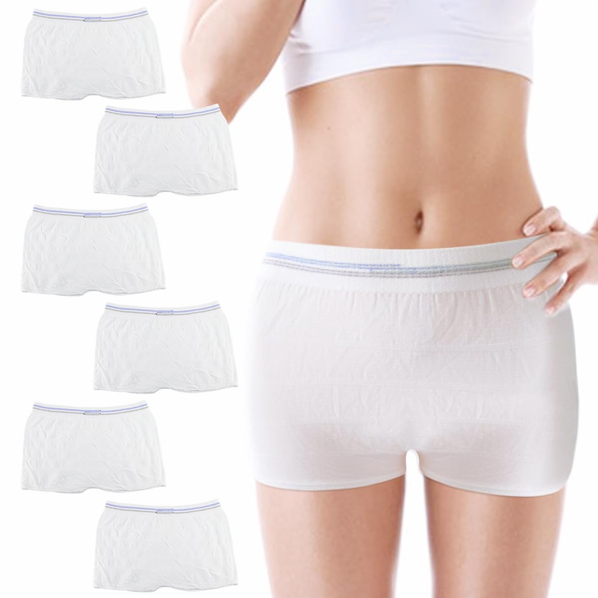 LNQ LUNIQI Women Incontinence Net Knickers, 6Pcs Disposable Net Pants, Fix Incontinence Fixing Pants, Breathable Postpartum Mesh Knickers for Daily Use, Size L White