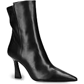 Coutgo Womens Ankle Boots Kitten Heel Pointed Toe Booties Zip Dress Shoes | Flare Heel,High Heel,Closed Toe,Short Boots, Side Zipper,Leather,Fall,Winter,Party,Comfortable