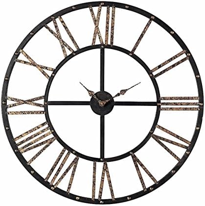 CHSGJY Restoration Metal Framed Roman Numeral Open Back Black and Gold Wall Clock 28inches