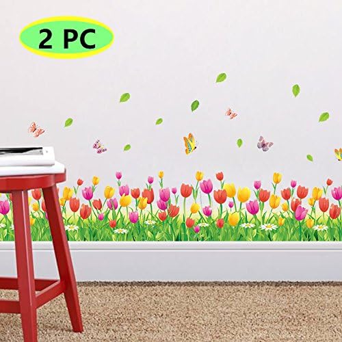 2PC Skiring Wall stickers Butterfly Play With Chrysanthemum Wall Decal For Kids Room Bedroom Living Room Kitchen (Tulip)