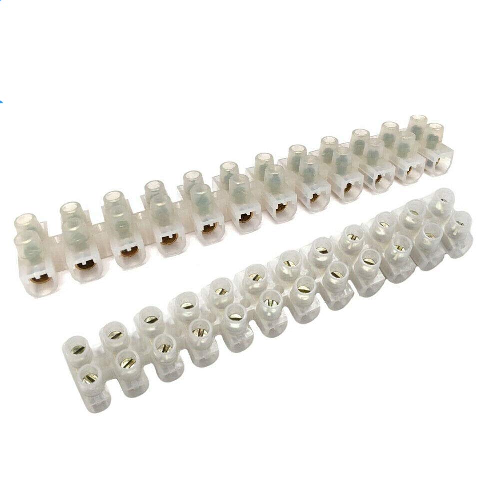 DCVOLTAGE 10 Pack of Clear Electrical Terminal Connector Blocks, 30A Dual Row 12 Position Wire Connectors Flathead Easy Attachment Holes Multiple Outlet for LED Strip Light Appliances Wire Connecting