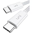 uni USB C to USB C Cable 6.6ft, Long USB Type C 100W Fast Charging Nylon Braided Cable (5A 20V) Compatible with MacBook Pro 2022, iPad Pro 2022, iPad Air 5, Samsung Galaxy S23/S22 Ultra - White