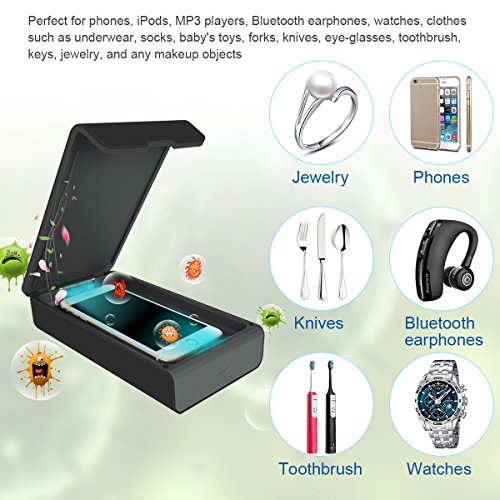 Smart Phone UV Sanitizer Portable UV Light Cell Phone Sterilizer Cleaner Aromatherapy Function Disinfector with USB Charging for iPhone Android Smart Phone Toothbrush Jewelry Watches (Black)
